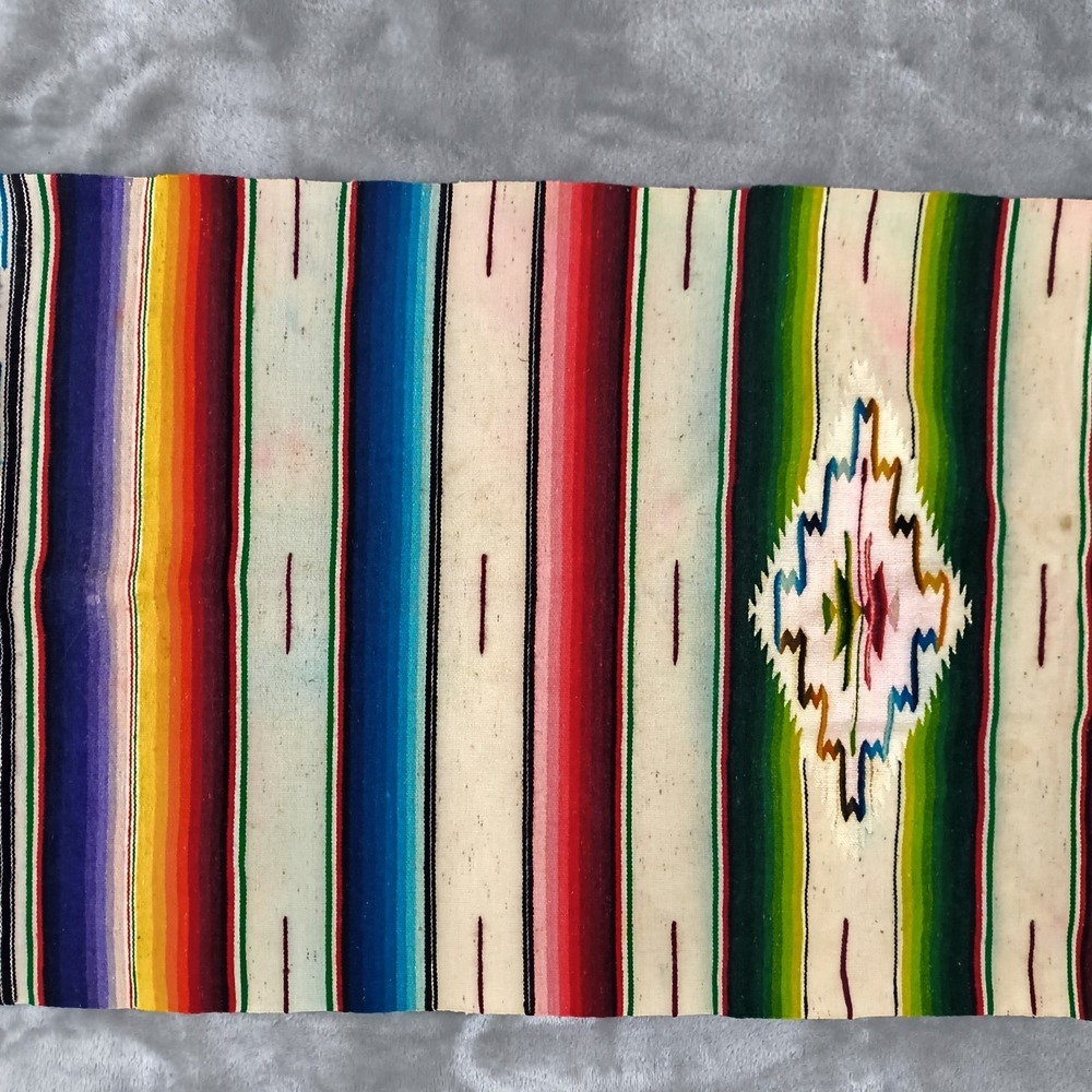 Vintage Serape Table Runner Wool Saltillo Dresser Scarf Mexican 61x17.5 Handmade - Picture 4 of 8